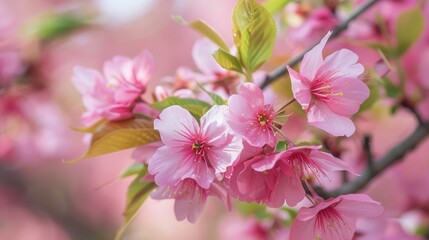 Fototapeta premium Pink Sakura Cherry Blossom Flowers in Full Bloom