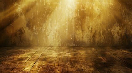 Golden Grunge Wall and Wood Floor Background.