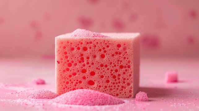 Pink sponge for cleaning at close range