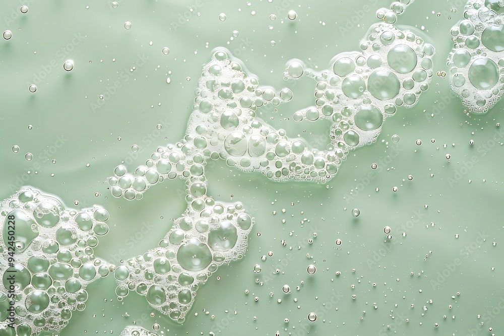 Poster bubbles in water forming the shape of an arrow, pointing upwards on a light green background. the bu