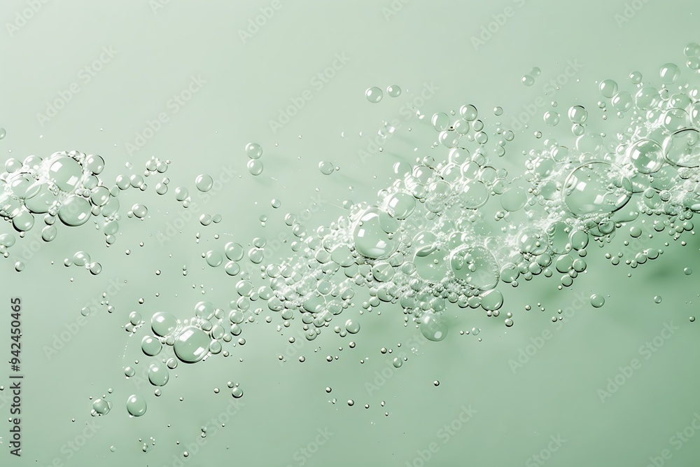 Poster bubbles in water forming the shape of an arrow, pointing upwards on a light green background. the bu