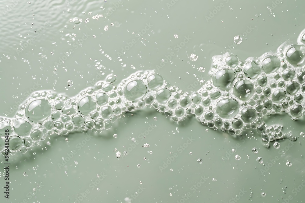 Poster bubbles in water forming the shape of an arrow, pointing upwards on a light green background. the bu
