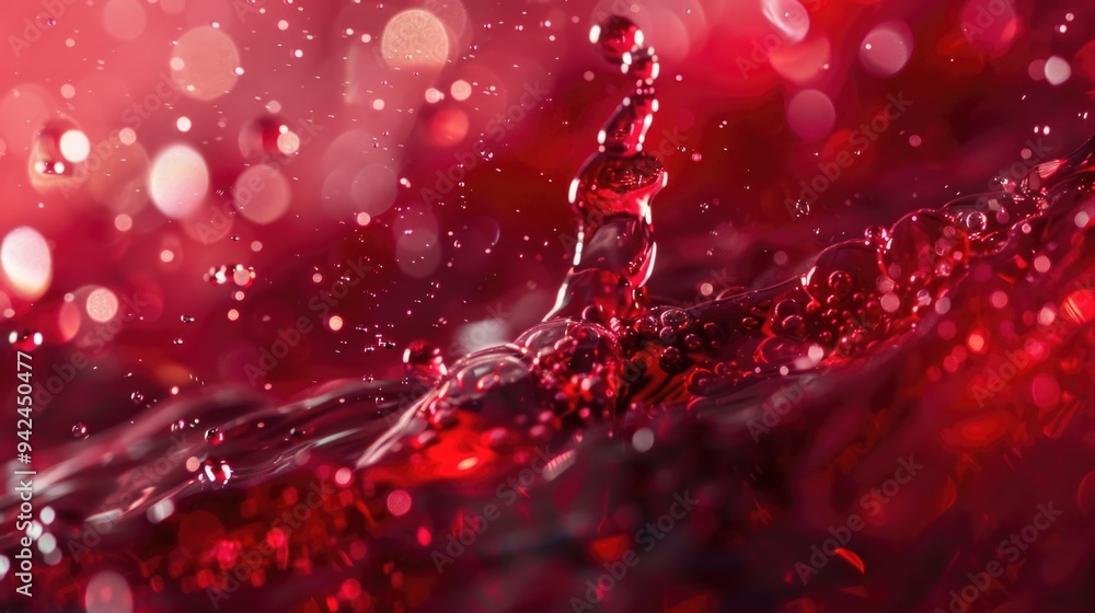 Poster a dynamic splash of red wine with bubbles and foam, creating an abstract and luxurious background.