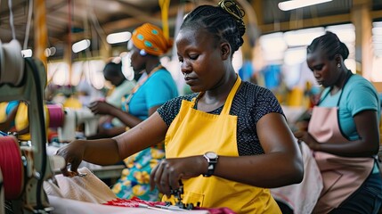 A Woman Sewing Fabric on a Machine in a Factory