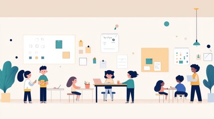 Diverse Group of Students Collaborating in a Creative Classroom