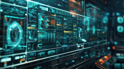 Futuristic Tech Interface with Data Displays.
