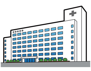病院　イラスト　斜め前