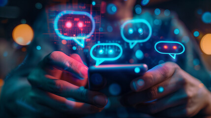 Fototapeta premium Image of a Person Using a Smartphone with Messaging Icons.