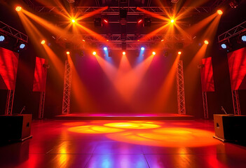 Concert Stage Scenery With Spotlights and Colored Lights