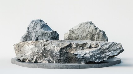 Podium with rocks on white background