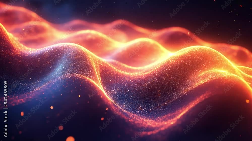 Aufkleber glowing waves ripple in shades of blue and orange, creating a mesmerizing abstract visual on a dark 