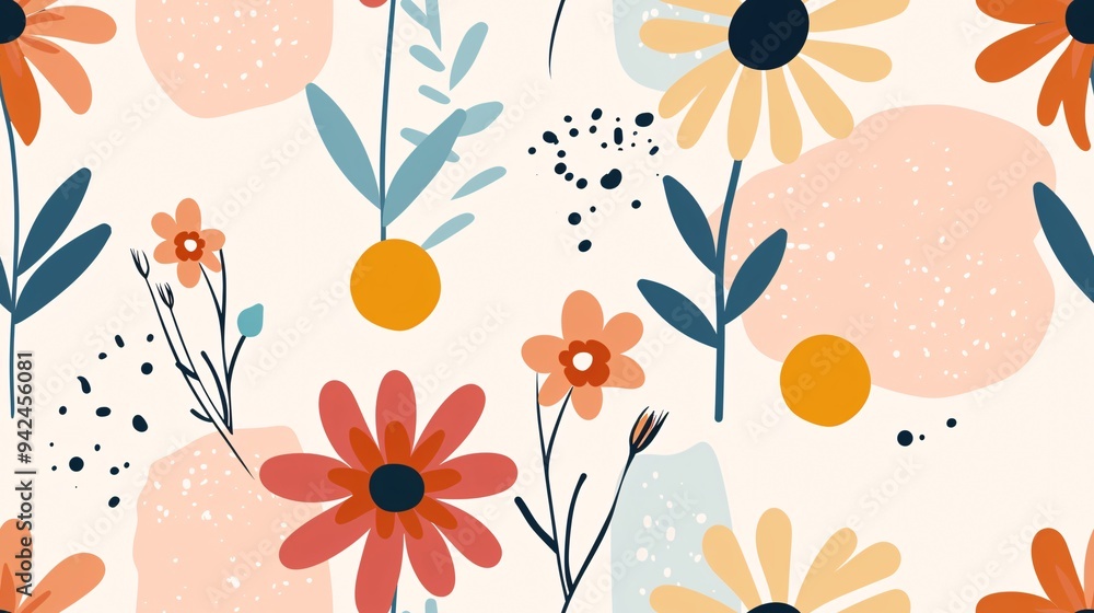 Poster floral burst seamless pattern: a vibrant and cheerful seamless pattern featuring colorful daisies, a