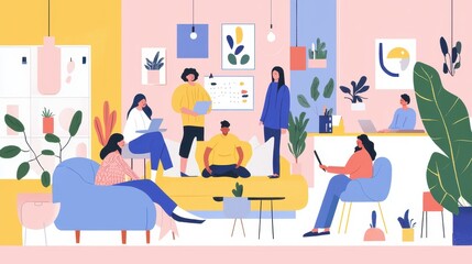Fototapeta premium Diverse Team Working Together in Modern Office with Plants