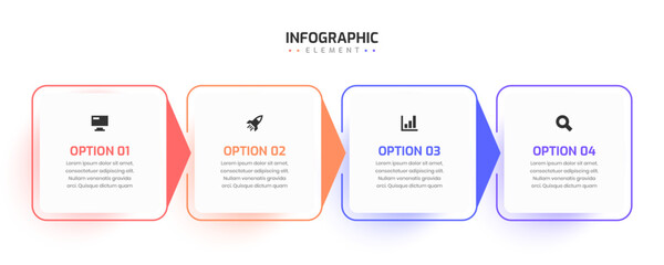 Business Infographic Template Abstract Thin Line with Square Label Arrow Icon and 4 Option