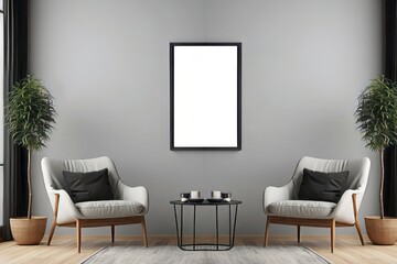 Two White Armchairs and a Coffee Table in a Minimalist Interior