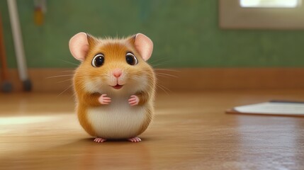 Hamster with a Round Body and Large Ears, Brown and White, Giving a Presentation in a Conference Room: A Whimsical Scene of a Hamster as a Professional Speaker