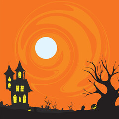 Halloween background design, Halloween night,spooky atmosphere, pumpkin, halloween night silhouette design.