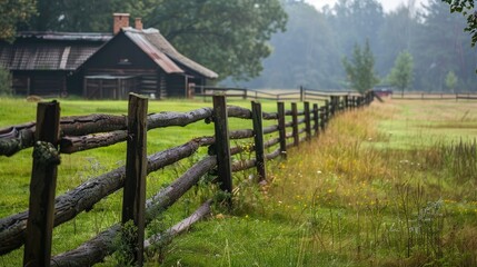 Private property protection rail fence viewed in front of dwelling