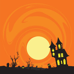 Halloween background design, Halloween night,spooky atmosphere, pumpkin, halloween night silhouette design.