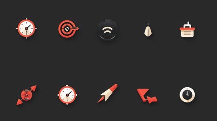 Minimalist icon set of time, target, wifi, location, and more.