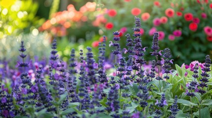 Obraz premium Purple Sage and Salvia Flowers in a Beautiful Garden