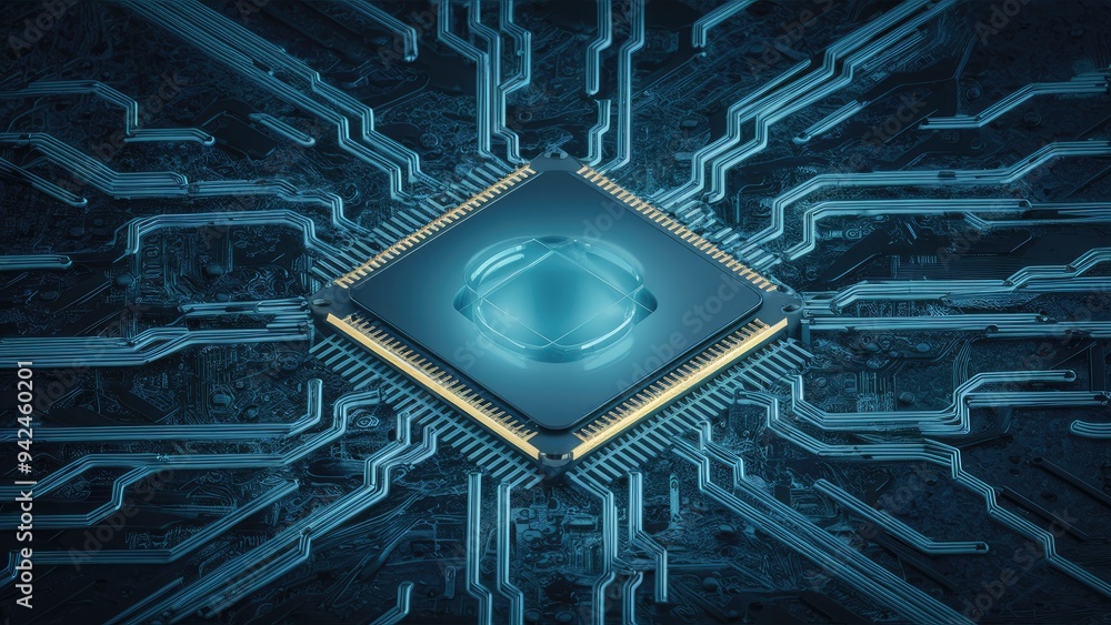 Poster abstract background depicting processor computing in 3d illustration.