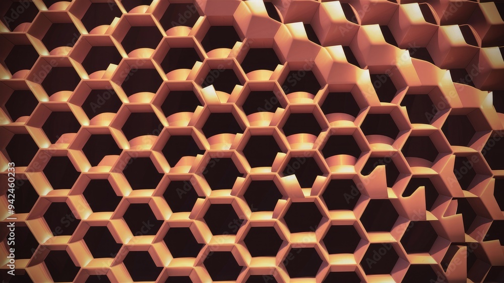 Poster abstract background featuring hexagonal shapes and a design resembling plastic honeycomb textures.