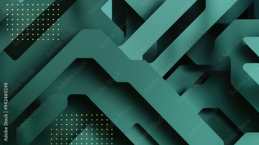 Poster abstract background featuring smooth green lines and small dots in a geometric design