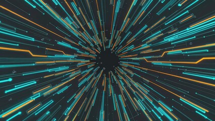 Abstract blue and orange technology lines with dots on a white background