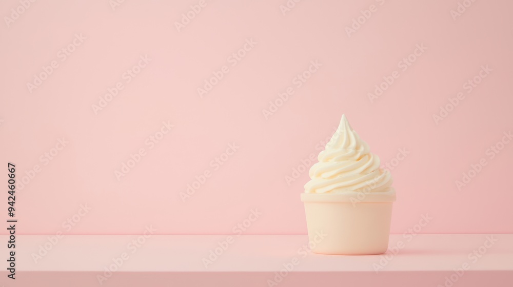 Poster minimalistic image of soft serve ice cream with pastel pink background
