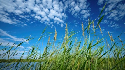 Reeds against blue sky