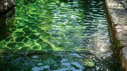 Reflection of sunlight on Madrid Fountain s emerald water