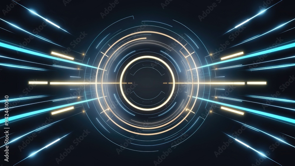 Poster abstract dark blue background with gradient lighting lines and modern design elements.