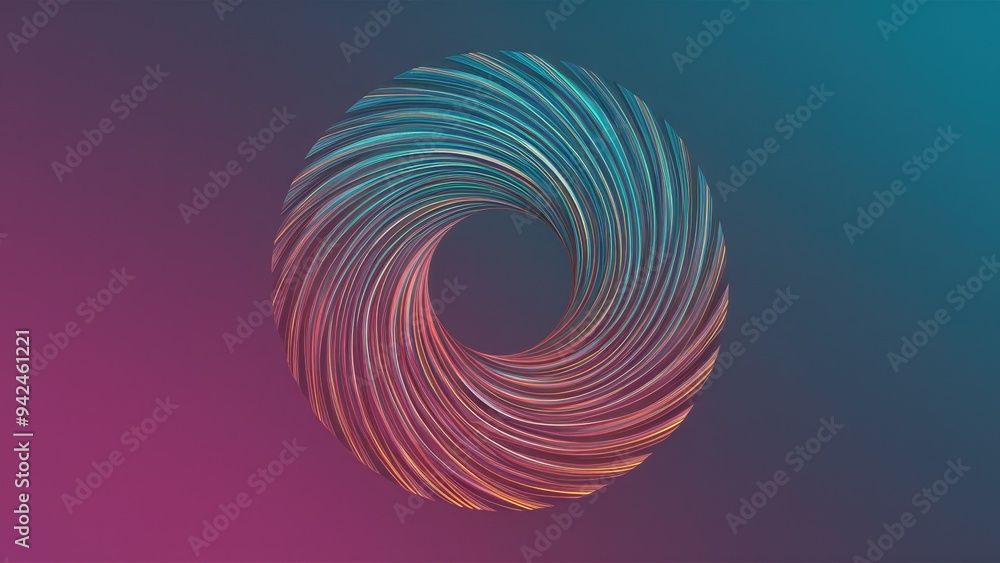 Fototapete Abstract design featuring a series of colorful wave lines creating a distorted circular shape. Blend Tool effects. Ideal for copy space.