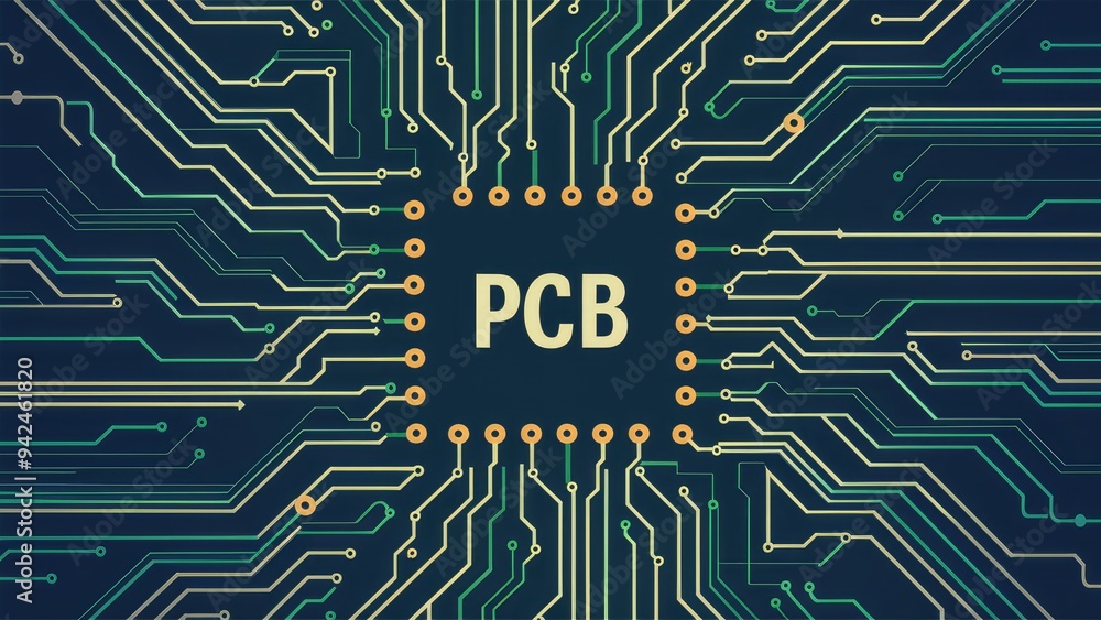 Poster abstract electric background featuring a printed circuit board (pcb) pattern with conductors and con