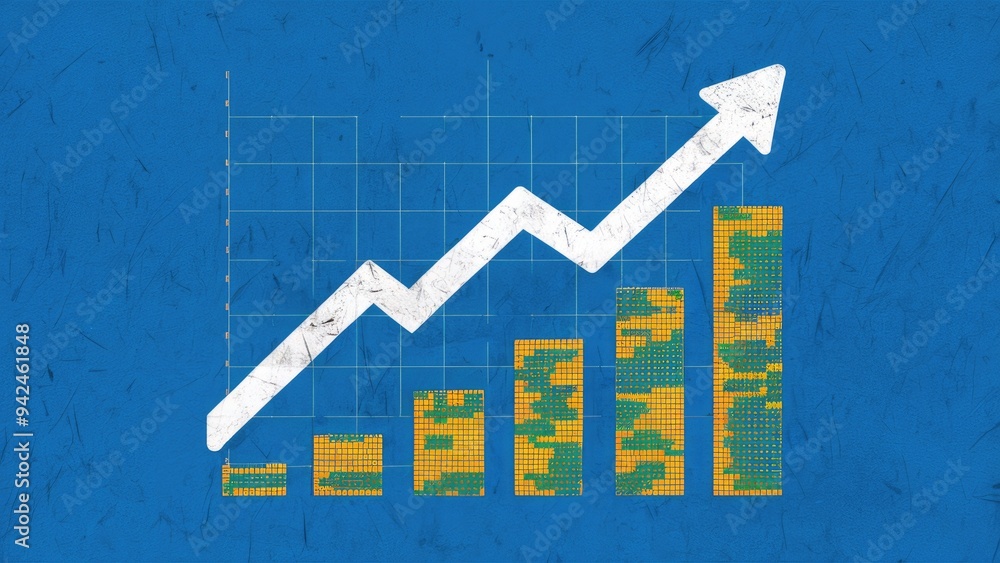 Poster abstract financial graph featuring an upward trend line and a bar chart representing stock market pe