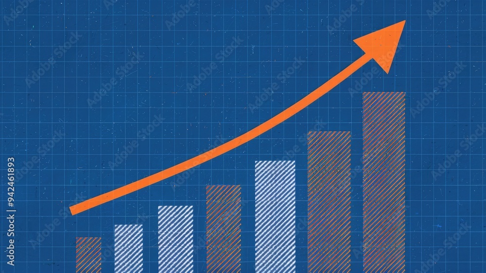 Poster abstract financial graph featuring an upward trend line and a bar chart representing stock market pe