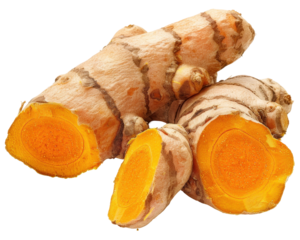 Fresh turmeric root with vibrant orange flesh, commonly used in cooking and health remedies.