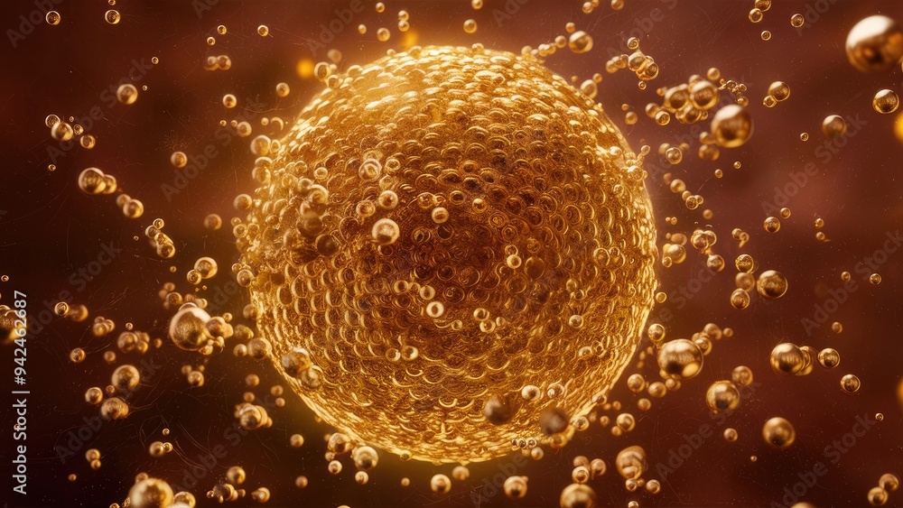 Poster abstract golden sphere in 3d rendering and illustration.