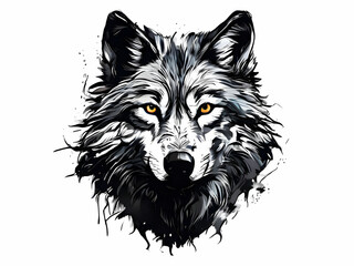 Wolf black and white graffiti illustration design poster and T-shirt generative ai