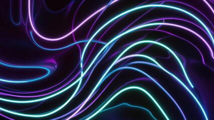 Fototapeta premium Abstract glowing neon wavy lines on a dark background illustration in 4K.