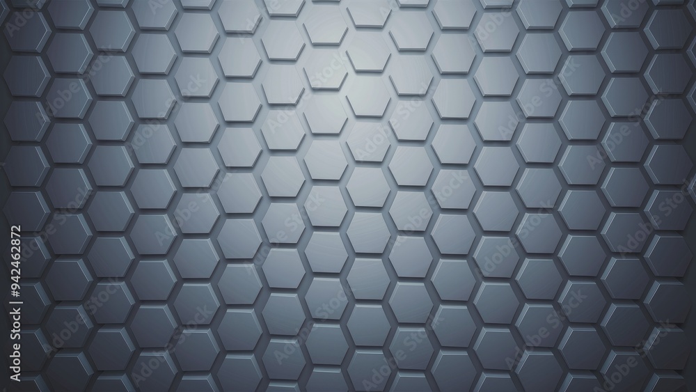 Poster abstract gray hexagonal grid background with gradient, featuring a monochromatic pattern in shades o