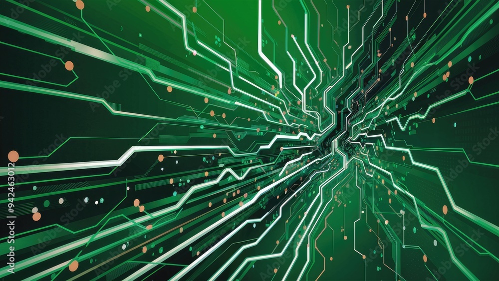 Poster abstract green techno-style background featuring lines and dot shapes