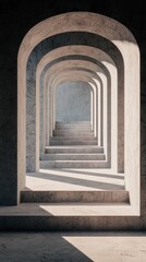 Fototapeta premium Mystical Stone Archway Stairs in Sunlight Creating a Path Through a Corridor of Shadows