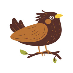 Cute Brown Eagle Hawk Falcon Bird Animal Cartoon Character Perched on Tree Branch