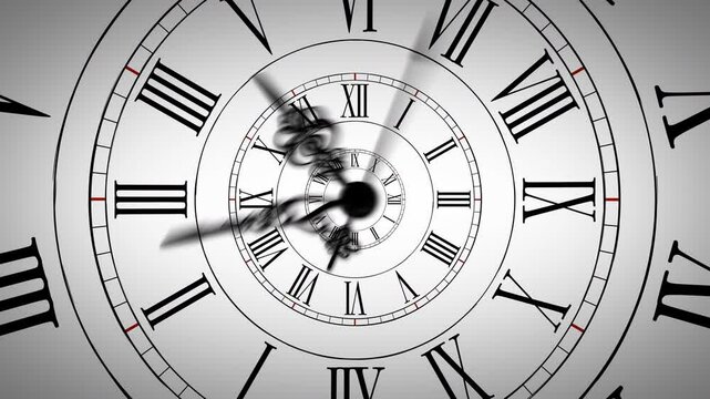 時計の針が勢いよく回転する時空の歪み　ループ　ホワイト