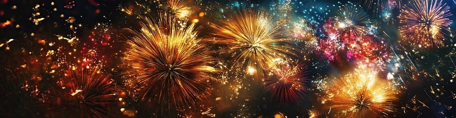 Fototapeta premium A panoramic view of fireworks lighting up the night sky