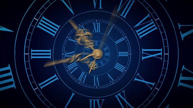 時計の針が勢いよく回転する時空の歪み　ループ　ブルー