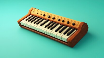 A wooden keyboard instrument with black and white keys, designed for music creation.