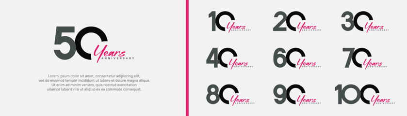 anniversary logotype set. vector design black and pink color can be use for special moment